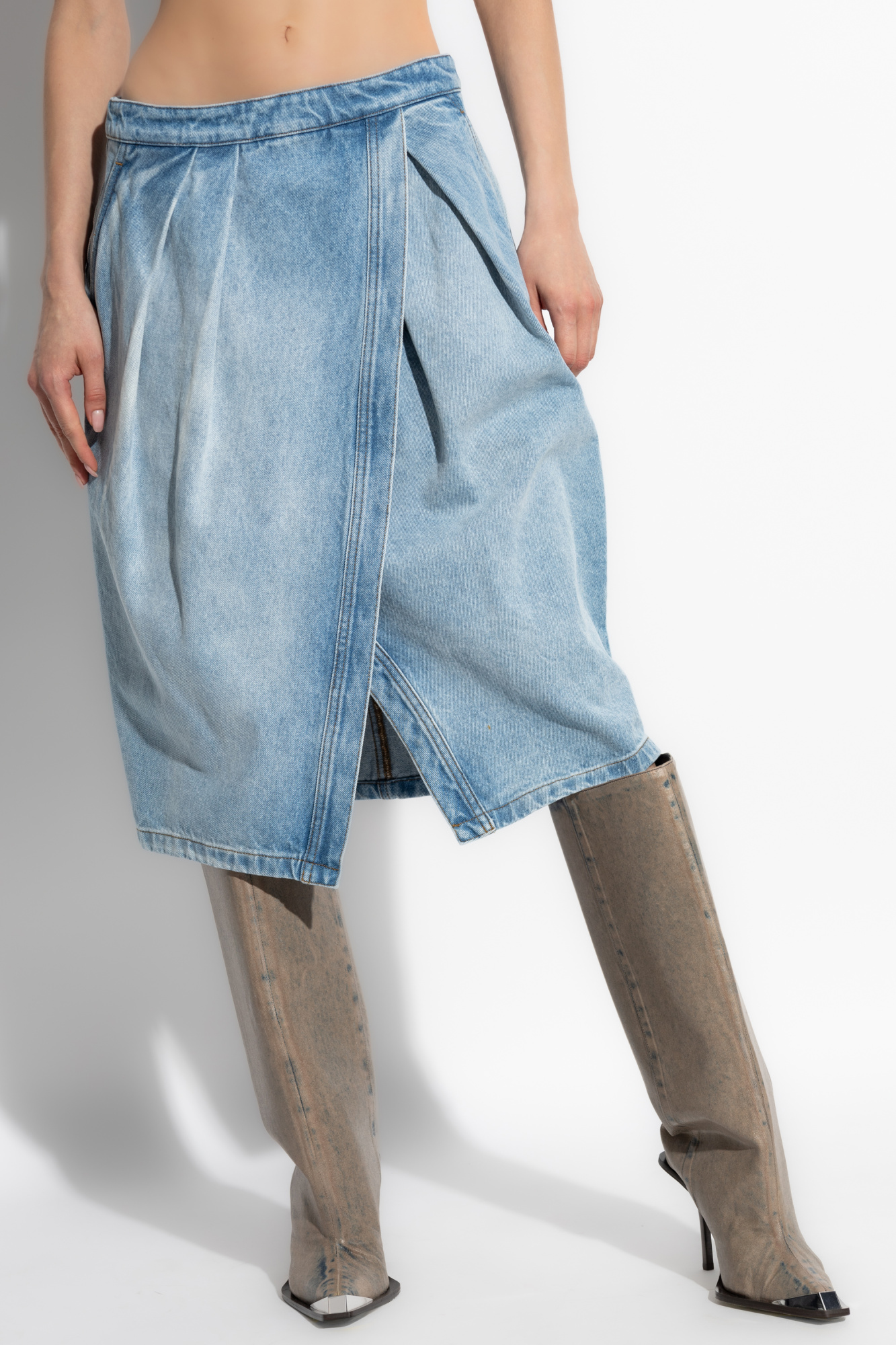 スカート Dries Van Noten White striped blue cotton midi skirt Striped cotton poplin midi skirt in white - Dries Van Noten